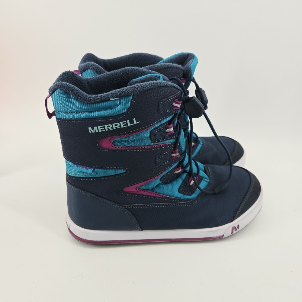 Merrell Kid's Snow Winter‎ Boots Bank 3.0 Waterproof Grey/Aqua Sz 6M Youth